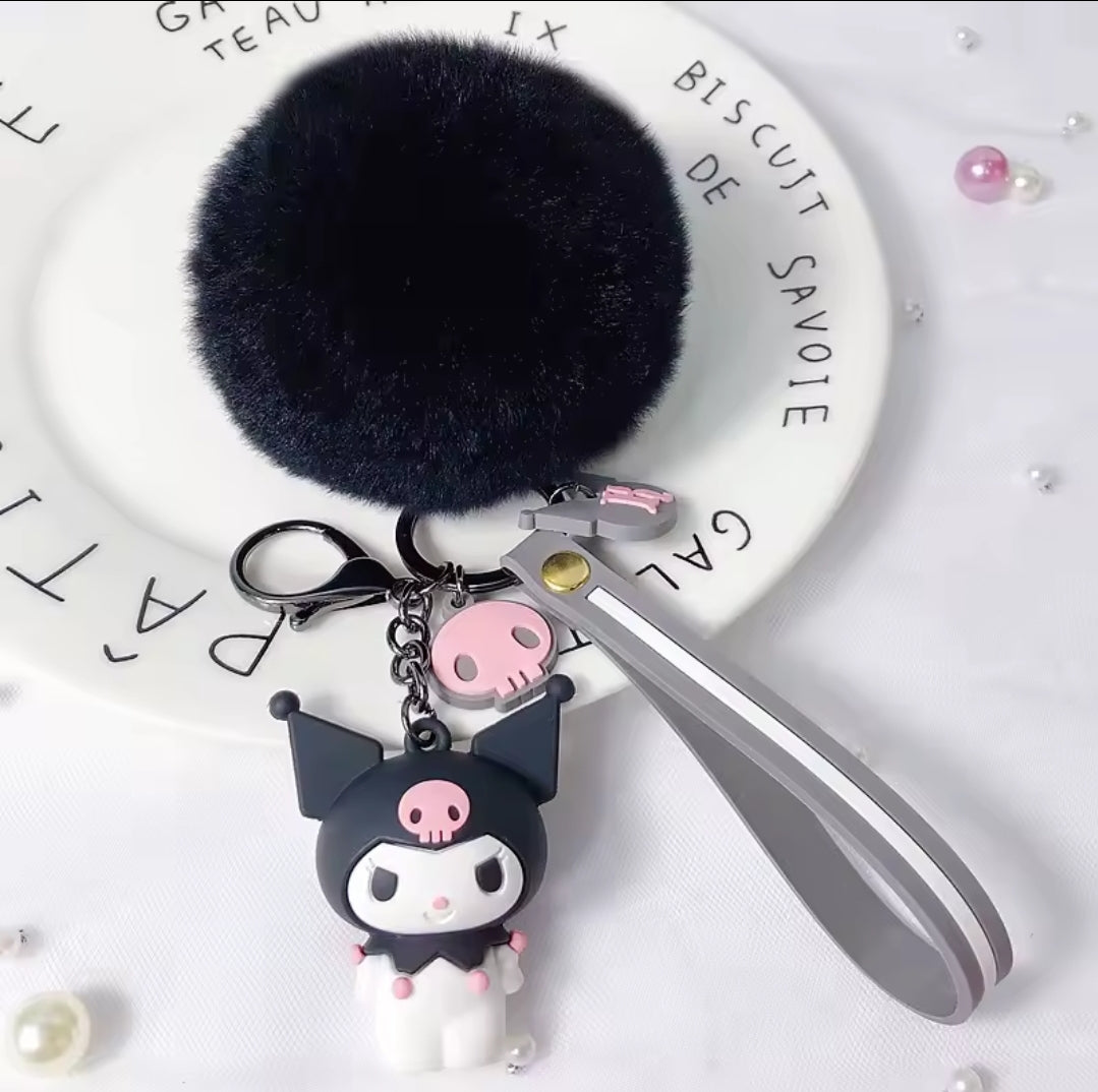 Kuromi puff ball keychain