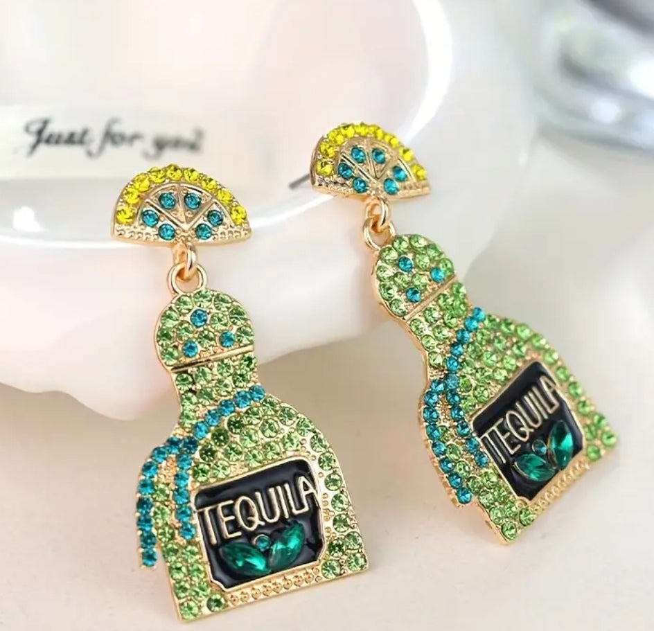Rhinestone Green Bottle Earrings