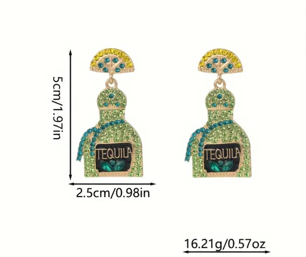 Rhinestone Green Bottle Earrings