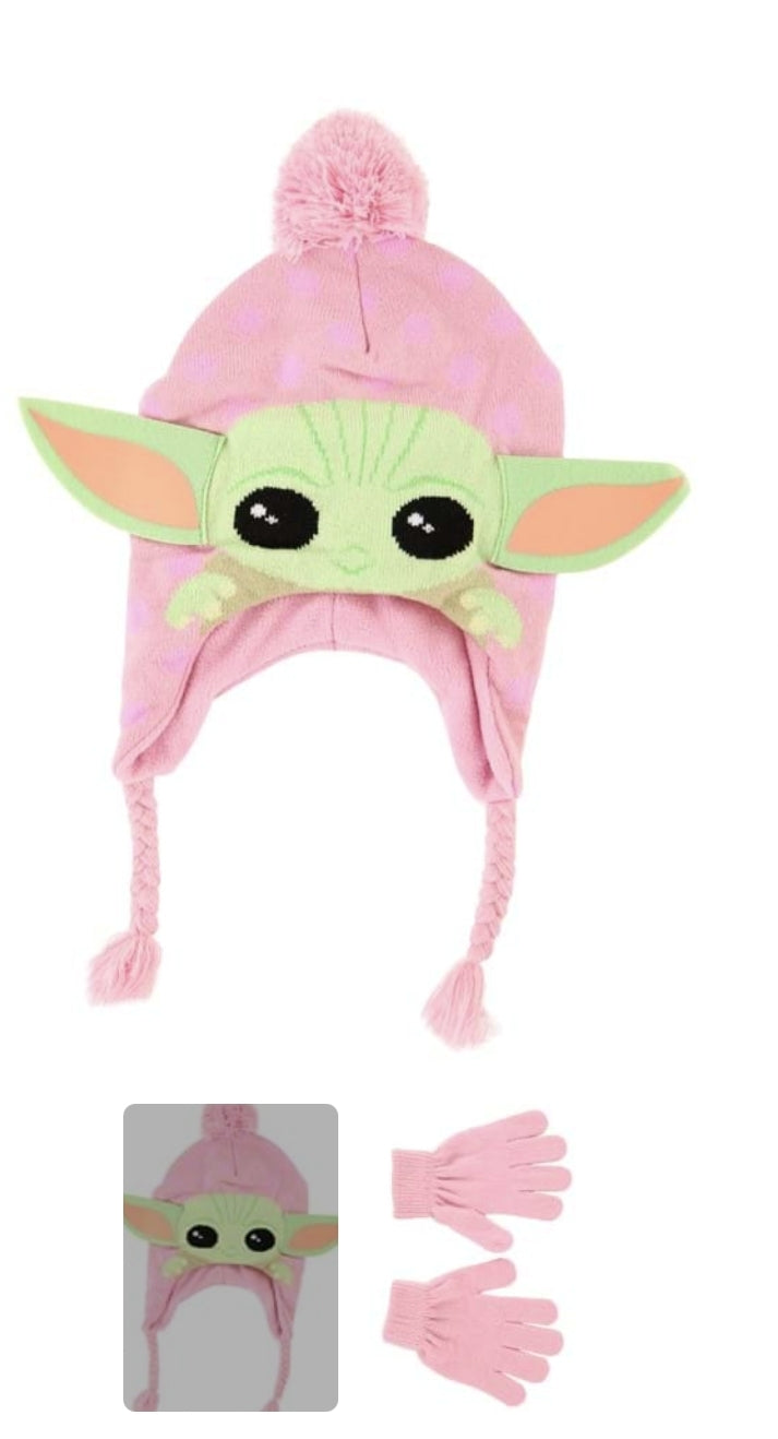 Baby Yoda Grogu floppy ears hat and glove set