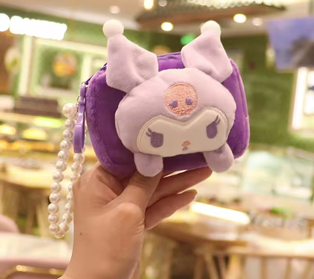 Sanrio Characters plushie coin purse with pearl wristlet