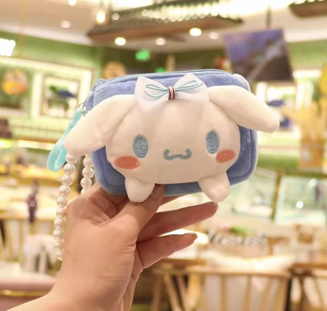 Sanrio Characters plushie coin purse with pearl wristlet