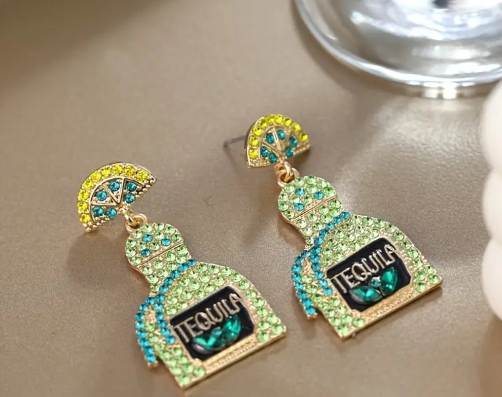 Rhinestone Green Bottle Earrings