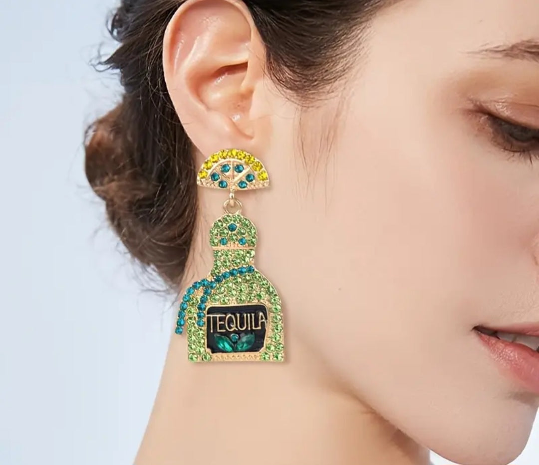 Rhinestone Green Bottle Earrings