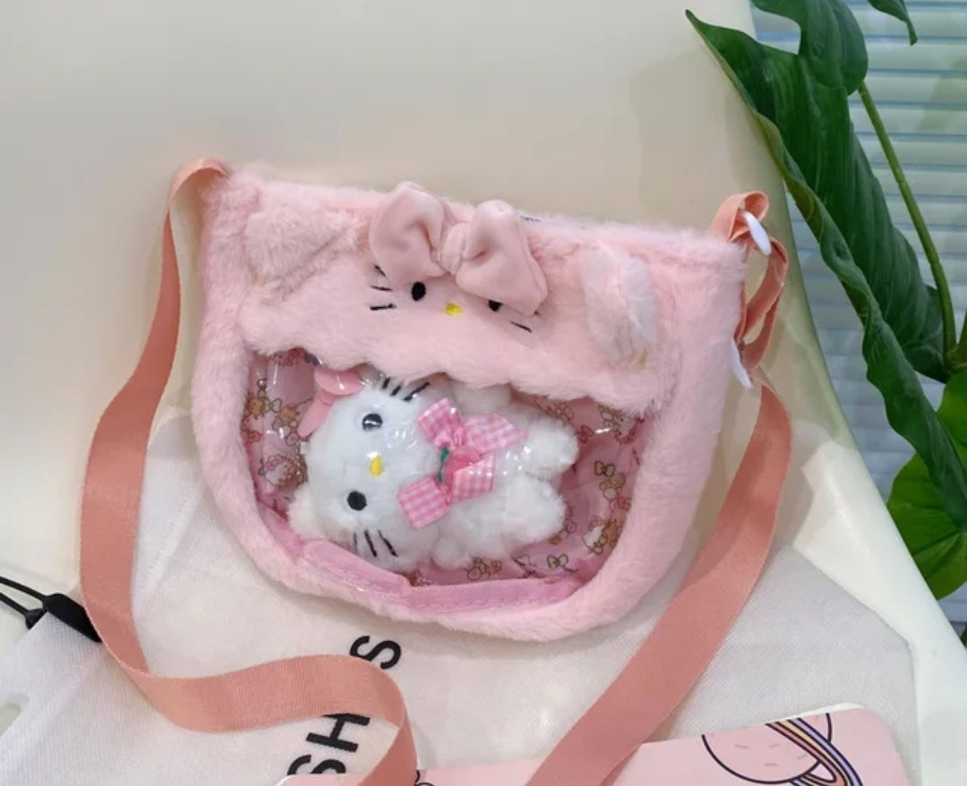 Sanrio Plushie transparent purse with mini plushie keychain