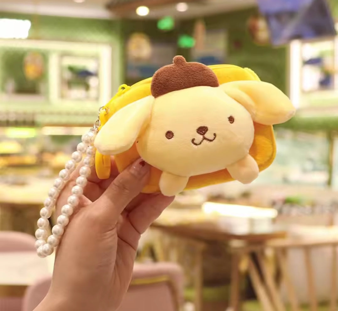 Sanrio Characters plushie coin purse with pearl wristlet