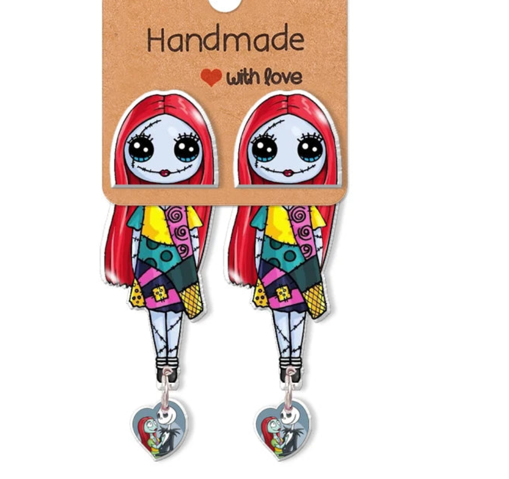 The Nightmare Before Christmas Cartoon Characters Sally Loves Jack Epoxys Handcraft Acrylic Stud Earrings