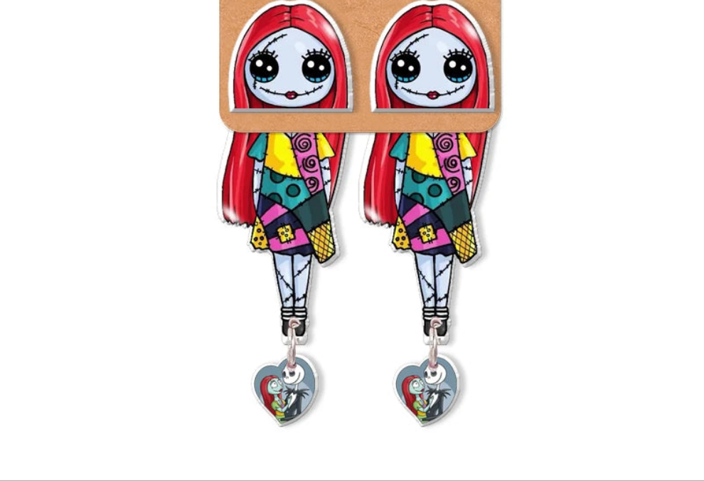 The Nightmare Before Christmas Cartoon Characters Sally Loves Jack Epoxys Handcraft Acrylic Stud Earrings