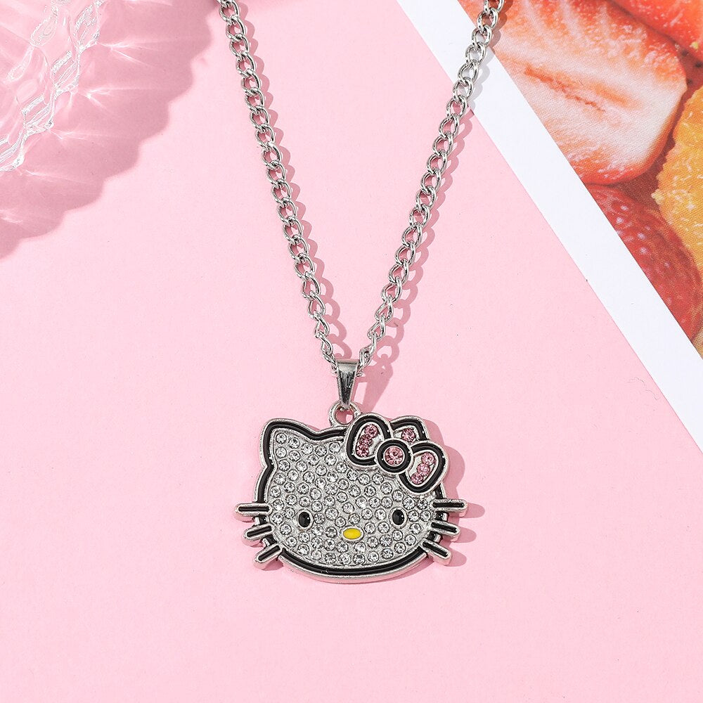 Sanrio Alloy Rhinestone Crystals Hello Kitty Necklace