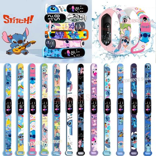 Disney Stitch Digital Kids' Watches Anime Figures LED Luminous Waterproof Sports Kids Watch