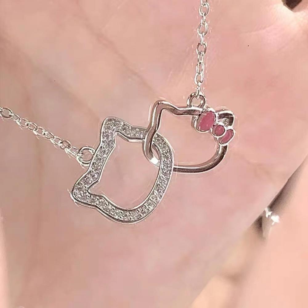 Hello Kitty Sanrio Necklace Chain Alloy Silver Crystal