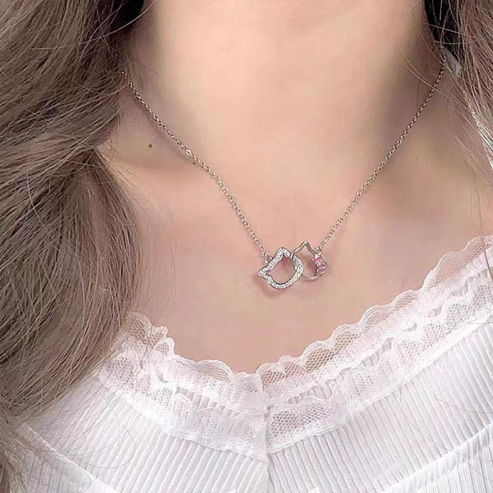 Hello Kitty Sanrio Necklace Chain Alloy Silver Crystal