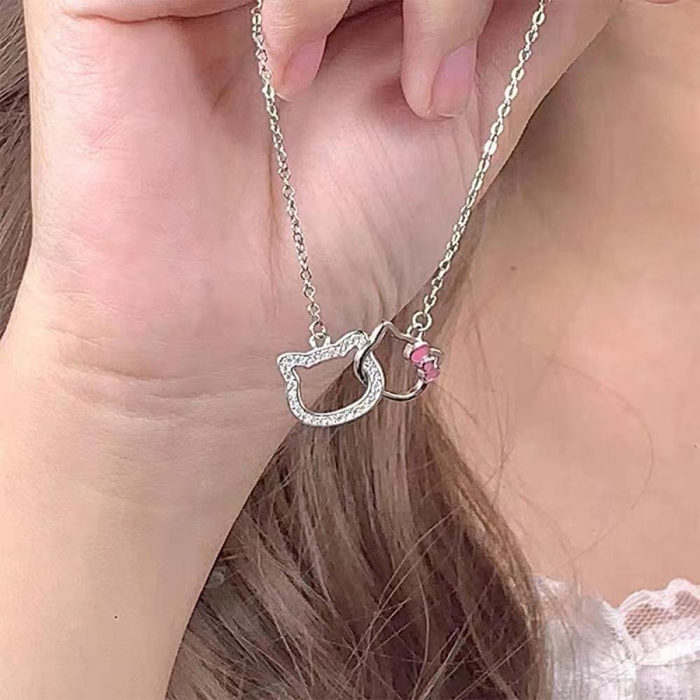 Hello Kitty Sanrio Necklace Chain Alloy Silver Crystal