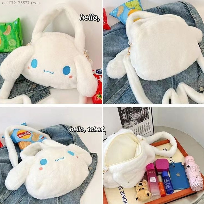 Sanrio Melody Cinnamoroll Kuromi 3D Stere Fluffy  Fur Crossbody Bag