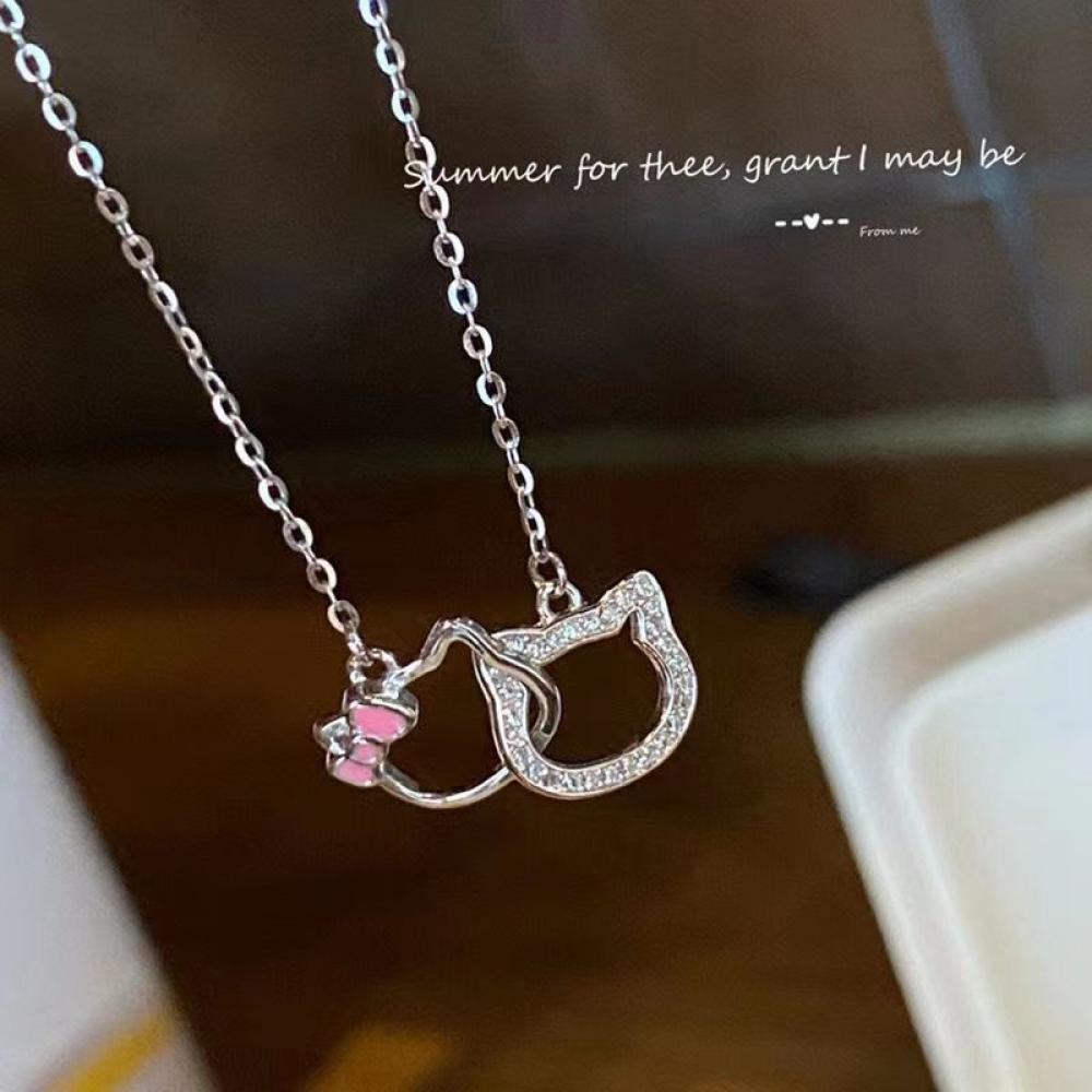 Hello Kitty Sanrio Necklace Chain Alloy Silver Crystal