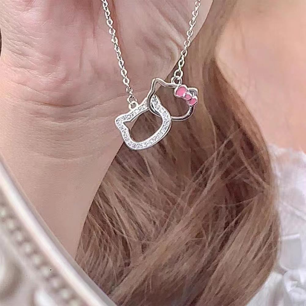 Hello Kitty Sanrio Necklace Chain Alloy Silver Crystal