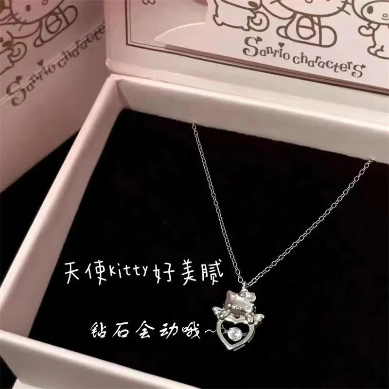 Rhinestone  Pendant Sterling 925 Silver Kawaii Sanrio Necklace Hello Kitty