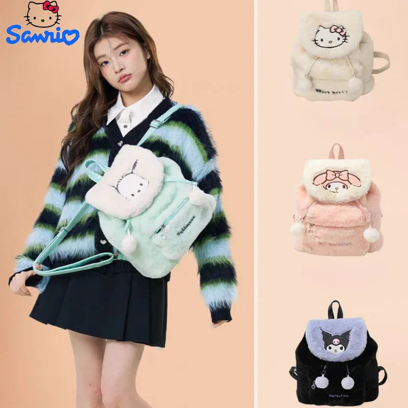 Sanrio Kuromi Backpack Y2K Hello Kitty Plush Schoolbag My Melody Pochacco Backpack