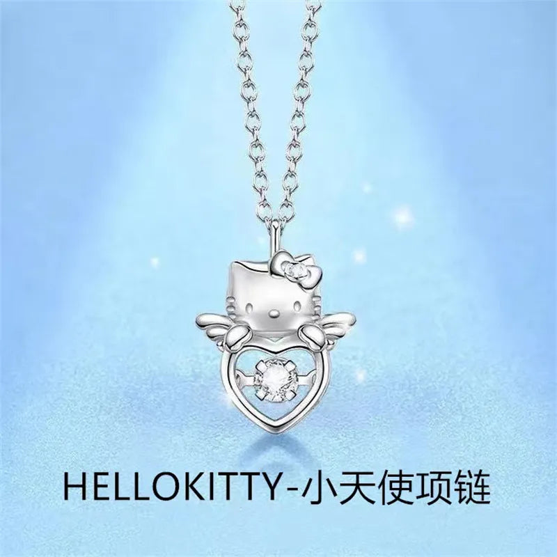 Rhinestone  Pendant Sterling 925 Silver Kawaii Sanrio Necklace Hello Kitty