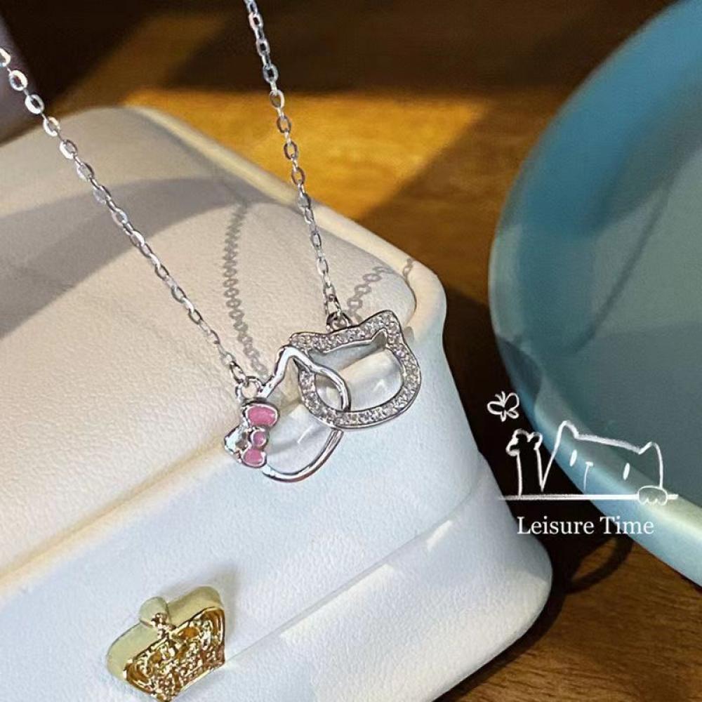 Hello Kitty Sanrio Necklace Chain Alloy Silver Crystal