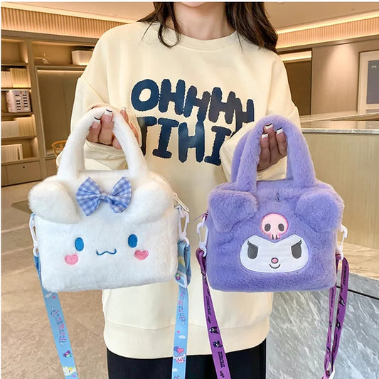 Sanrio Bag Kawaii Plush Cinnamoroll Melody Kuromi Soft Stuff Handbag