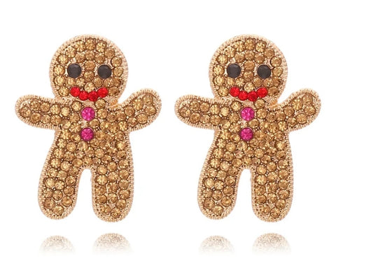 Gingerbread Man Rhinestone Earrings