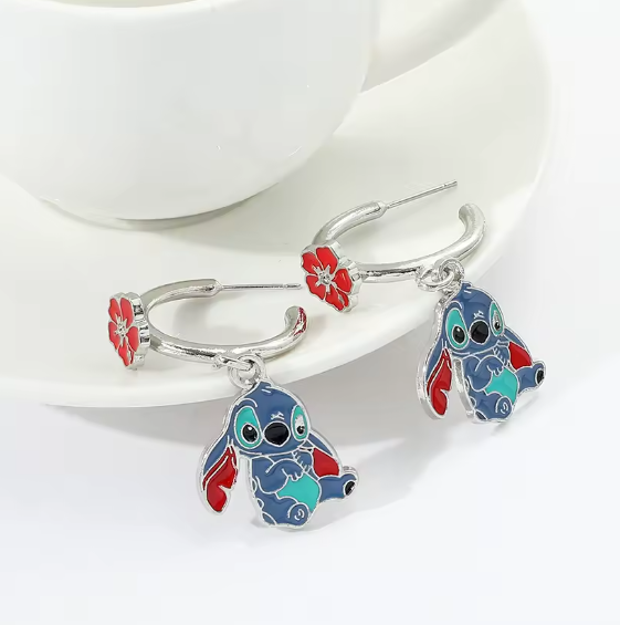 Disney Lilo And Stitch Hoop Earring New Classic Anime Character Enamel Drop Earrings