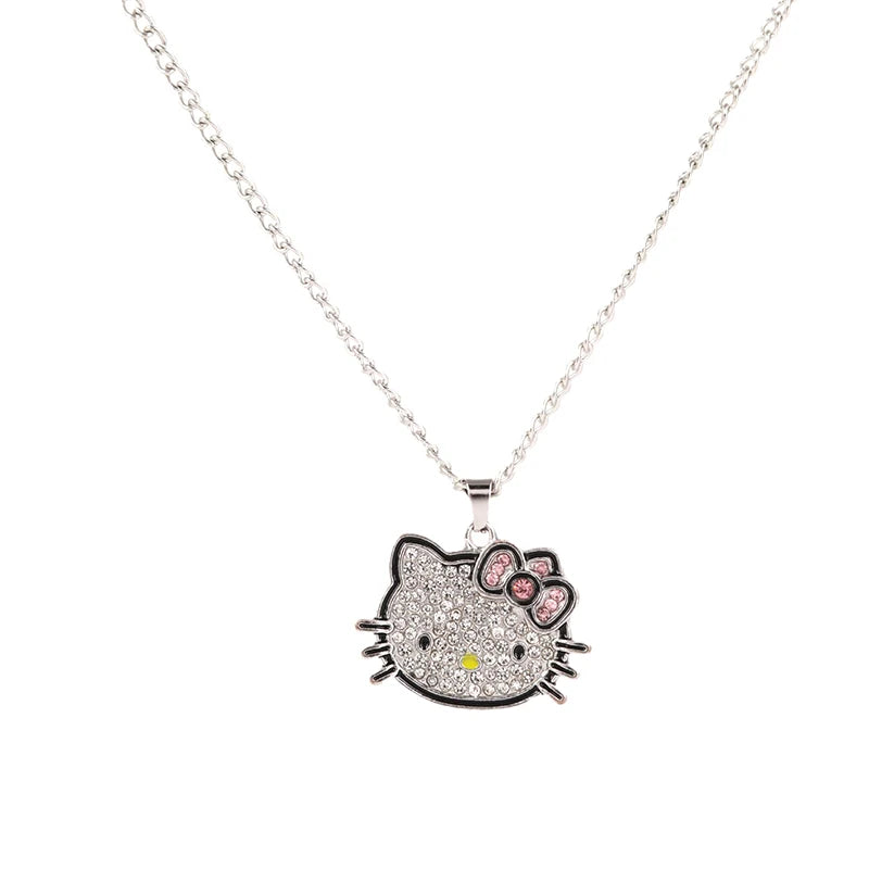 Kawaii Sanrio Hello Kitty Necklace Y2K Alloy Crystals Anime Pendant Necklaces Women Exquisite Clavicle Chain Accessories