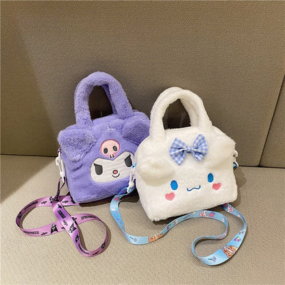 Sanrio Bag Kawaii Plush Cinnamoroll Melody Kuromi Soft Stuff Handbag
