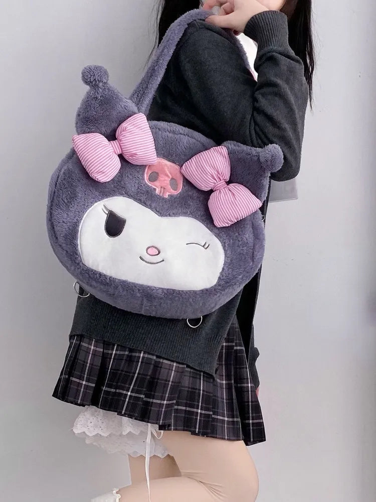 Sanrio Kuromi Cute Crossbody Backpack Plush Bag with Large Capacity