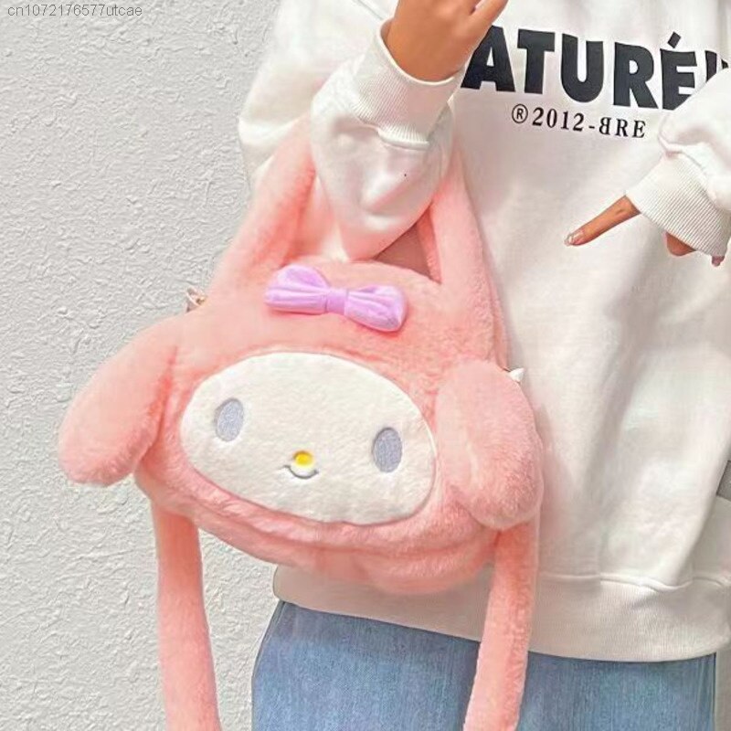 Sanrio Melody Cinnamoroll Kuromi 3D Stere Fluffy  Fur Crossbody Bag