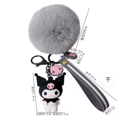 Kuromi puff ball keychain