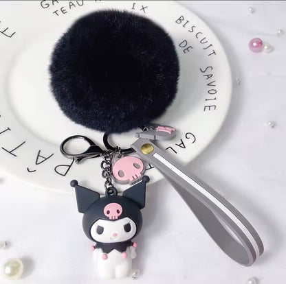 Kuromi puff ball keychain