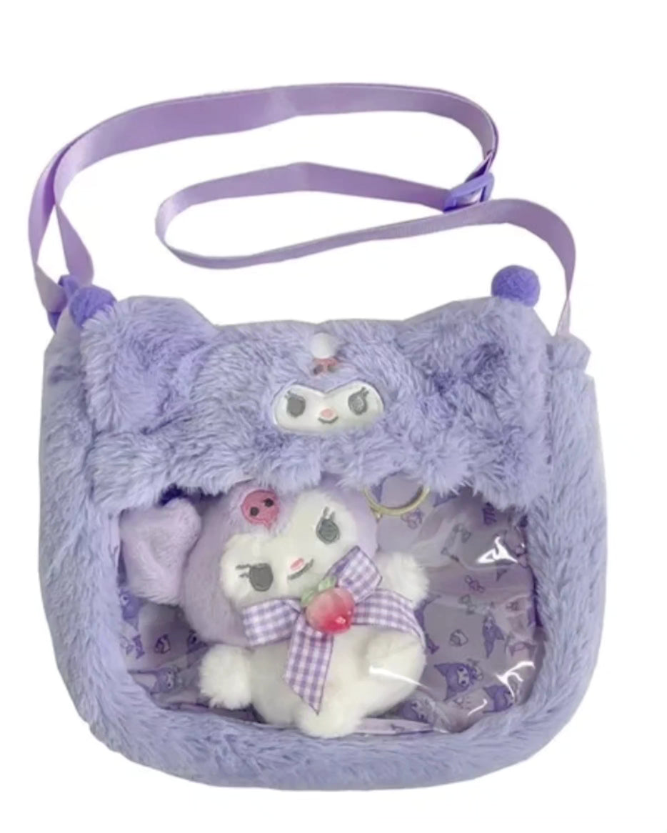 Sanrio Plushie transparent purse with mini plushie keychain