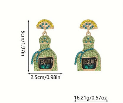 Rhinestone Green Bottle Earrings