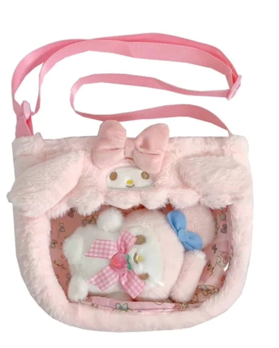 Sanrio Plushie transparent purse with mini plushie keychain