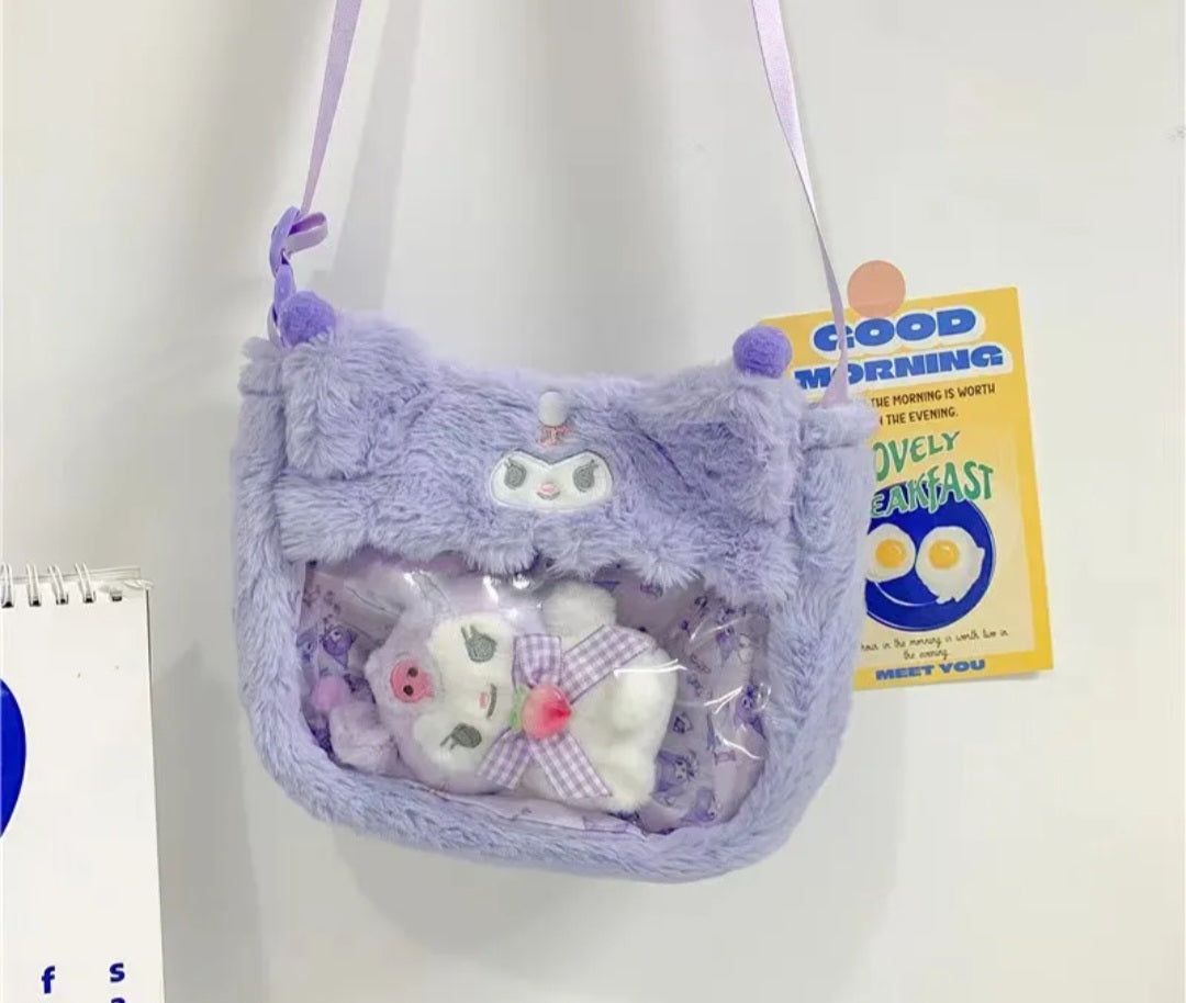 Sanrio Plushie transparent purse with mini plushie keychain