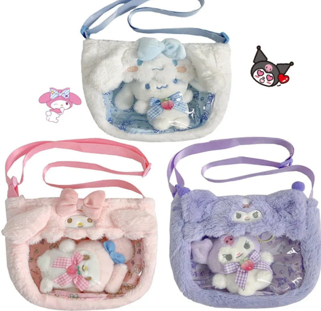 Sanrio Plushie transparent purse with mini plushie keychain