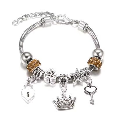 Silver Colored Crown Charm Bracelet