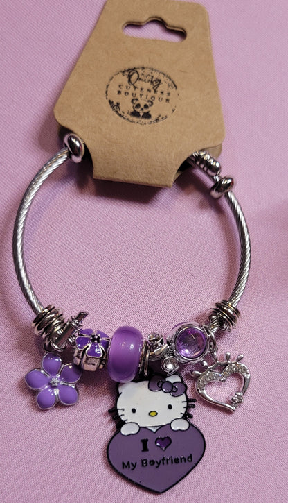 Purple lavender Hello Kitty I love my boyfriend charm bracelet