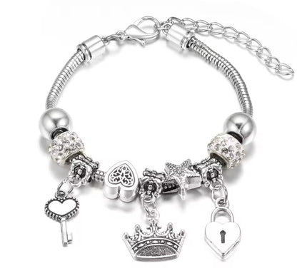 Silver Colored Crown Charm Bracelet