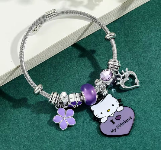 Purple lavender Hello Kitty I love my boyfriend charm bracelet