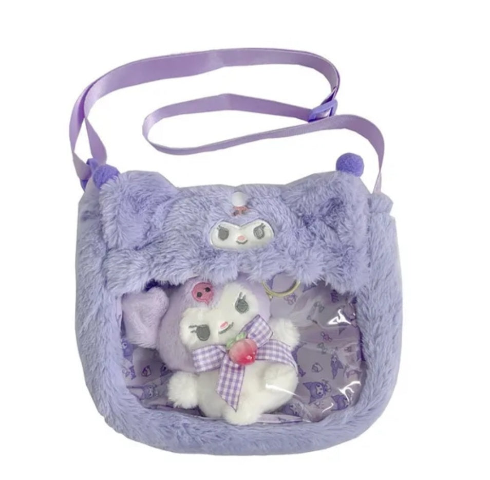 Sanrio Plushie transparent purse with mini plushie keychain