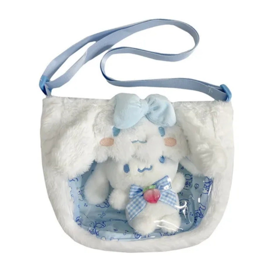 Sanrio Plushie transparent purse with mini plushie keychain