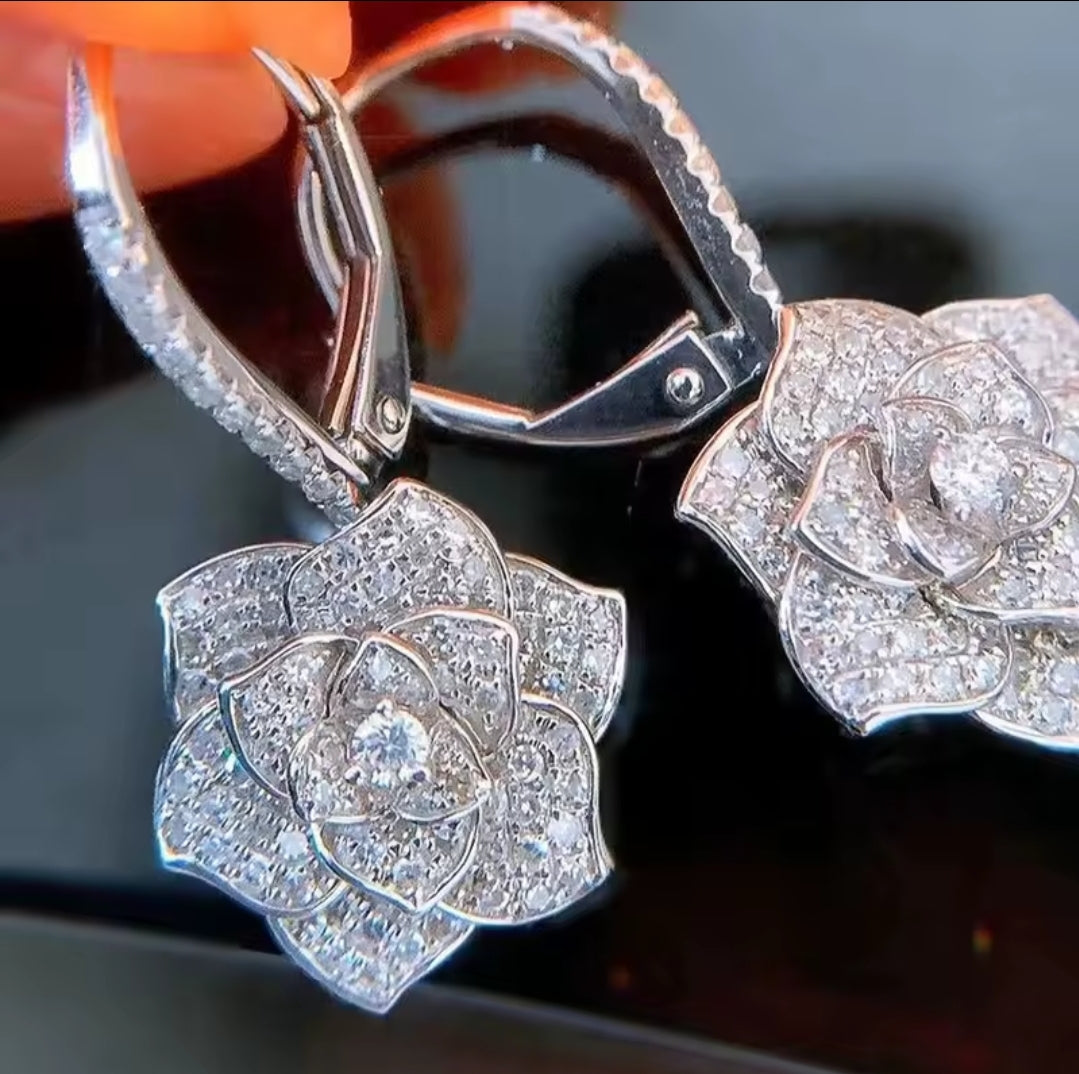 Rhinestone Rose Earrings