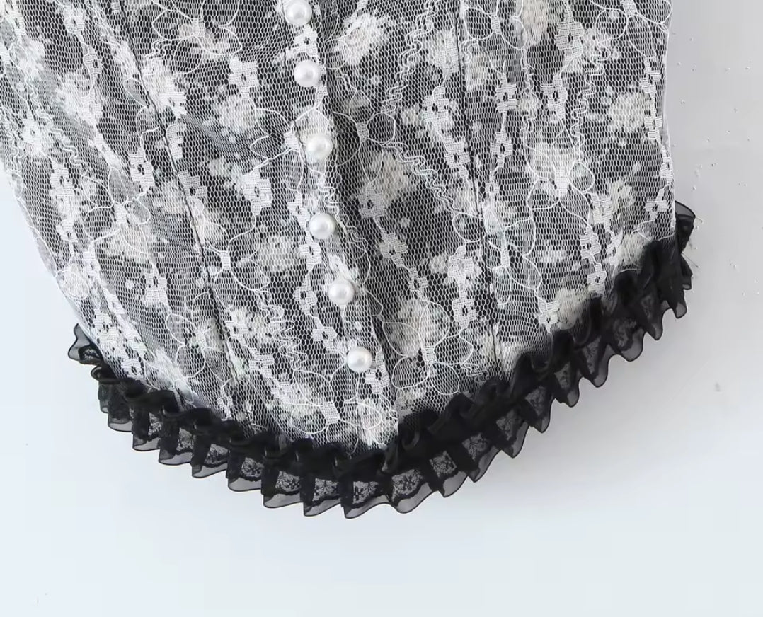 Cute white & black lace top