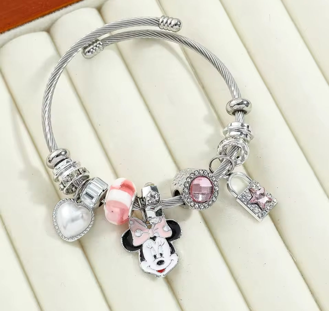 Disney Minnie & Mickey Mouse Pandora inspired charm bracelet